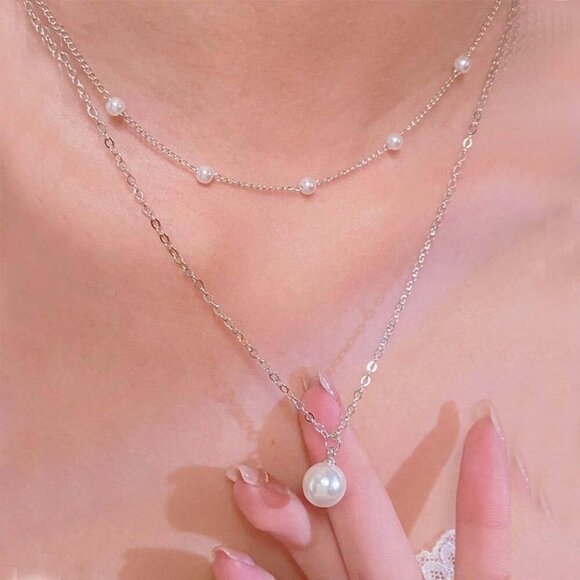 🆕 Women White Pearl Choker Necklace Trendy Chain Layered Birthday Jewelry Gifts - Picture 2 of 6